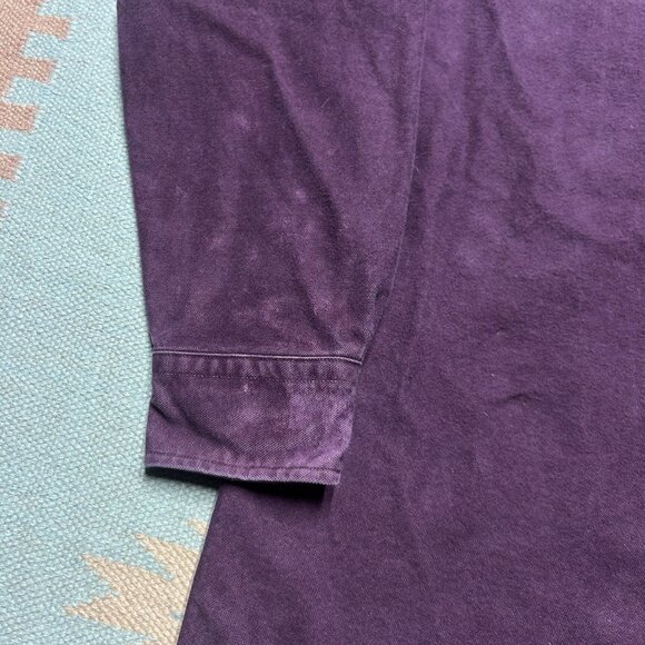 Vintage 80s 90s long sleeve flannel shirt carhartt chamois cotton maroon large - Picture 8 of 9